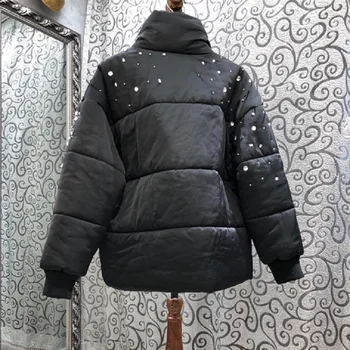 Plus velikost navzdol parka Jopiči 2020 Zimske Ženske Turtleneck Kristalno Beading Raca Navzdol Bombaž, Oblazinjeni Priložnostne Toplo Parka Obleke