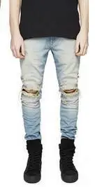 Po meri Logo Visoke Ulične Hip Hop Moških Punk Fant Jeans posveti si Uničil Kolena Luknje Svinčnik Hlače Raztrgane Demin Moški Rock pants