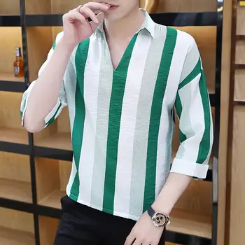 Poletje Novih Moških Pol-Sleeve Majica Spandex Majica Mladi Trend Svoboden v korejskem Slogu, Majica Kratek Sleeved Srajca Moški