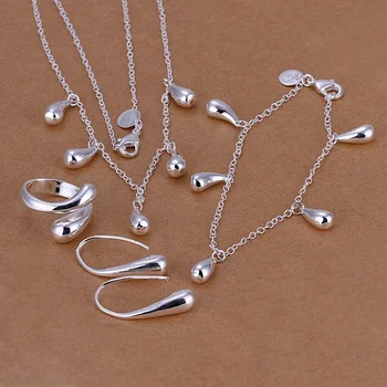 Poroka Ženske, nakit klasičnih 925-Sterling-srebro spusti Srebrne barve ogrlica, zapestnice, uhani, prstan modni nakit sklopov S218