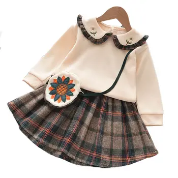 Priložnostne Tiskanja Plašč 2PCS Fant Dekle Obleke, Elegantne Dekleta Jeseni Zimske Obleke Otroške Jakne Moda Obleko Obleke za Dekleta Obleke