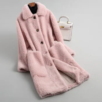 PUDI žensk je pozimi toplo pravi Volna, krzno plašč suknjič lady ženska dolgo striženju ovac fur coats oversize A18117