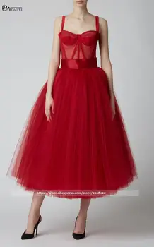 Rdeča Mini Ples Obleke A-Line Ljubica Prom Obleke Čaj Dolžina Til Rojstni Obleke Vestidos De Diplomi Oblačilih