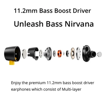Realme Brsti 2 Earbus Slušalke Slušalke 11.2 mm Bass Boost Voznik Dvojni Magneti Kabel Organizator Tri Gumb za Daljinsko Enostaven Nadzor