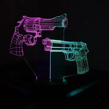 Revolver In Pištolo Tabela Moderne Namizno Svetilko Ustvarjalne Led Stereo Lep 7 sprememba barve namizne Svetilke Za Spalnico 3d Vizualni Noč Svetlobe