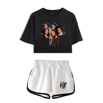 Riverdale Pop ženska Moda in Ženske Visoke Kakovosti Dva-Delni Set Riverdale Kratek Rokav Black Golimi Popka T-Shirt + Bele Hlače
