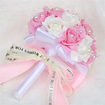 Roza PE Šopek rož Družico Poročne Svileni Trak Poročne Šopke S Pearl Holding Pene Rose Cvetje De Mariage Stranka W205