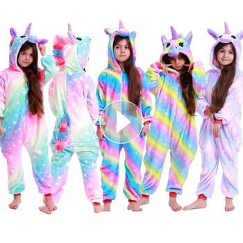 Samorog Otrok Sleepwear za Fante, Dekleta Samorog Pižamo Flanela Otroci Stich Unicornio Pijamas Nastavite Živali Pozimi Onesies