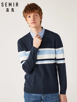 SEMIR Ponaredek dve moški pulover 2020 pomlad novo dolg rokav srajco ovratnik hit barvnih stripes bombaž sweater moški