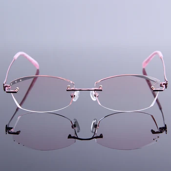 Sodobne Ženske Diamond Klesan Recept Obravnavi Očala Rimless Rožnata Očala Anti-utrujenost Očala Glej Bližini gafas mujer