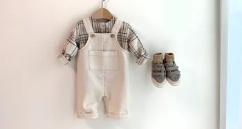 Spomladi in Jeseni Baby Kariran Majica Zgornji del za Malčke Priložnostne Splošno Nastavite Dva-Delni Set malčka fant obleke