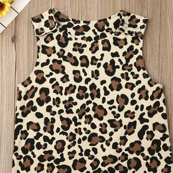 Srčkan Newborn Baby Bodysuit Fant Dekle Leopard Tiskanja Oblačila brez Rokavov Vratu Jumpsuit Dolge Hlače Obleka, Obleke, Oblačila 0-24M