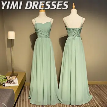 Svetlo Zelena Elegantno Obleko Ženske Za Svate Dolgo Družico Obleke Plus Velikost Šifon Meri Družice Obleke 2020