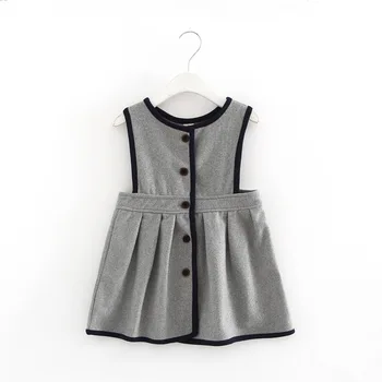 Trgovina na drobno Dekle, ki je pozimi Volne Obleko, sivo z gumbom tank obleko za deklice, Elegantno Sodijo Oblačila 16DD674