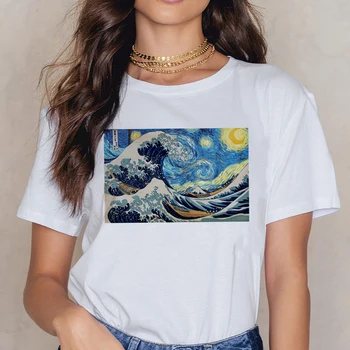 Tshirt Grafični 90. letih Van Gogh Umetnosti Tiskanja Vintage T-shirt Harajuku Priložnostne Smešno Majica s kratkimi rokavi Ženske Ullzang Kratek Rokav Vrh Tees Ženski