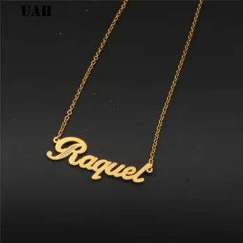 UAH Raquel Ime ali obesek meri ime pismo iz nerjavečega jekla ogrlica za ženske izjavo tovarniška ploščica osebno choker ogrlica