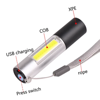 USB, Baterije za Mini LED Svetilka Super Svetla 3 Načini COB+XPE T6 Baklo Nepremočljiva Prenosni Za Kampiranje, Kolesarjenje Nočno Razsvetljavo