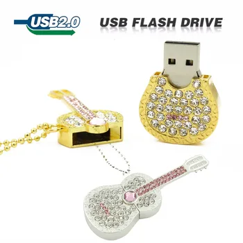 Usb flash drive, barvni diamond metal polno pen drive 8GB 16GB 32GB 64GB U Disk Kristalno Kitara pogon pendrive memory stick