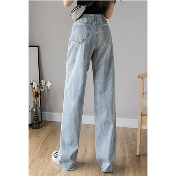 Visok Pas Širok Noge Naravnost Svoboden Extra Dolge Jeans za Ženske XS S M L XL