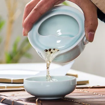 Visoka kakovost Celadon 3D Krap Potovanja čaj, set,Modra gaiwan čaj, set,Kung Fu Čaj, set Vključuje 1 Čajnik 1 Pokal,Lepo in enostavno čajnik