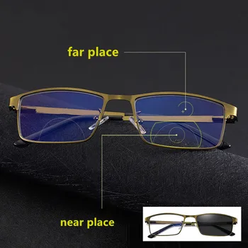 Visoka Kakovost Sonce Photochromic Bifocal Obravnavi Očala Moških CR-39 Smolo Anti-Blue Ray Presbyopic Kozarci, Kovinski Okvir Gafas 150