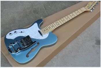 Vrhunska FDTL-2038 levo roko kovinsko modra barva F votlo telo javor fretboard zlato strojne opreme TL električna kitara, Brezplačna dostava