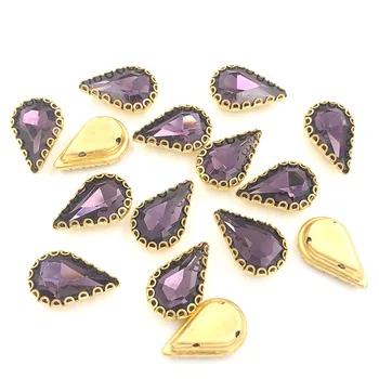 VROČE 30pcs 8X13mm Deep purple solze sew na okrasnih zlato podlago z odprtino za steklo, kristal, hruškaste oblike nosorogovo Diy dodatki