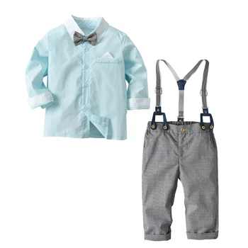 Za malčke Baby 2021 Novo Modro Jeseni Fantje Obleke, Jopiči Moda Bele Srajce Kariran Vrhovi Dolge Hlače 3pcs Nastavite Bombaž Chlidren Oblačila