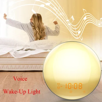 Zbudi Budilka 7 Barv Alexa Telefon App Nadzor Pametne Wake Up Light Digital Night Light FM Radio Glasba Zatemniti Glas Lučka
