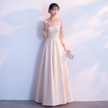 Šampanjec Družico Poročno Obleko Kitajskih Žensk Imrpoved Qipao Eleganten Čipke Dolg Rokav Cheongsam Vestidos Oversize XS-XXXL