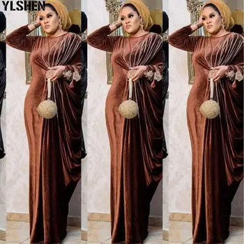 Žamet Afriške Dolgo Maxi Obleke za Ženske Večer Stranka Obleko Božič Dashiki Afriki Oblačila Plus Velikost Priložnostne Muslimanskih Robe