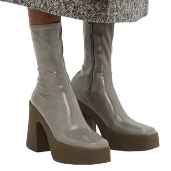 ženske škornji najnovejši visoke kakovosti, visoko kvadratnih petah zadrgo kvadratni toe moda črna rjava siva jahanje škornji toplo obutev