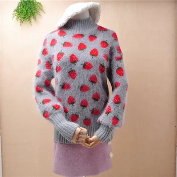 ženske ženske modni cvetlični barvne angora zajec krzno, pletenine, zimska oblačila toplo ohlapen pulover skakalec pulover vrhovi pull