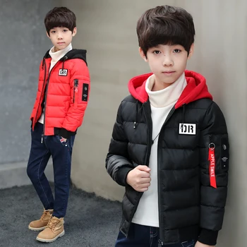 10 11 12 Let Teens Fantje Moda Oblazinjeni Korejski Coats Pozimi Leta 2020 Hooded Črno Jakno Otroci Najstnik Bombaža Vrhnja Oblačila Obleke