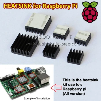 100 Kompletov Za Raspberry Pi Črno Aluminijasto Heatsink hladilnega telesa Heatsinks Nastavite Hlajenje Nastavite Hladilnik