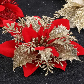 10pcs 13cm Umetno Božično Cvet Bleščice Ponaredek Cvetje Merry Christmas Tree Okraski za Dom Okras Božič Novo Leto 2021
