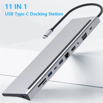 11 v 1 USB Tip C Hub Napajalnik Prenosnik za Razširitveno Postajo HDMI VGA priključek RJ45 PD Za MacBook HP Lenovo Površine Združljiv Boben 3