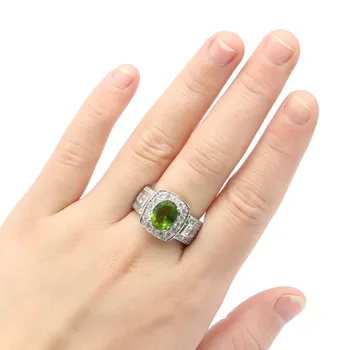 15x13mm Elegantno Ustvarili Zelena Peridot Svetlo Cirkon Silver Obroči za Ženske Vsakodnevno nošenje Srebrni Nakit