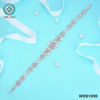 (1PC) Srebrna poročna kristalno nosorogovo applique pasu krila poroko sew na železa na za poročno obleko WDD1090