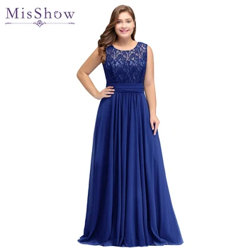 2 slogi Kraljevsko Modra Mati Nevesta Obleke Plus velikost A-line Šifon Čipke Dolgo Elegantno Ženina Mati Obleke, Poroka
