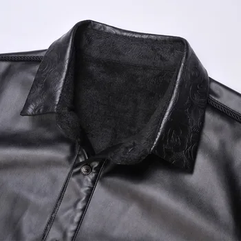 2017 Novih Moških zimskih oblačil antilop majica jakno punk toplo gost, črn motocikel usnje vezenje majica plus velikost coatumes