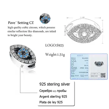 2018 Najnovejši 925 Sterling Silver Blue Eye Evropske Čare Fit Original Pandorla Čar Zlo Oči Zapestnice Ogrlica DIY Accessorie