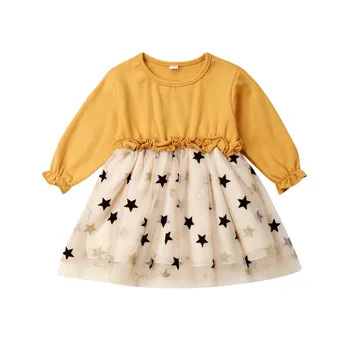 2019 Jeseni Dekle Obleko Bombaž Dolg Rokav Otrok Obleke Zvezda Tiskanja Otroci Obleke za Dekleta Modni Dekliška Oblačila 0-4T
