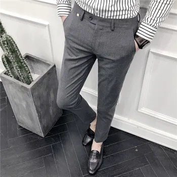 2019 Nov High-end blagovne Znamke Boutique Moda Barva Mens Sivo Priložnostne Poslovna Obleka Hlače Socialne Moški Slim Hlače