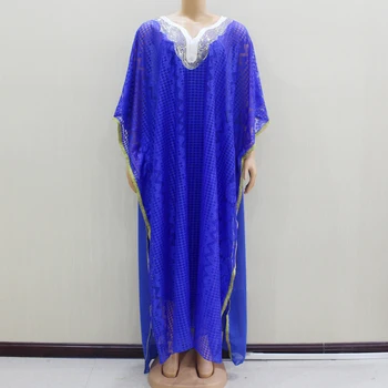 2020 Dashikiage Lepa Modra Čipke Appliques Sequins Batwing Rokav, Dolge Obleke Afriške Lepe Obleke Za Ženske