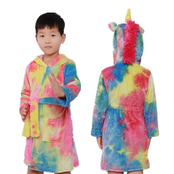 2020 Kigurumi Samorog Otrok, kopalni Plašči Baby Hooded Kopel Robe Za Fant Dekleta Pižame Flanela Nightgown Otroci Sleepwear 3-14Y
