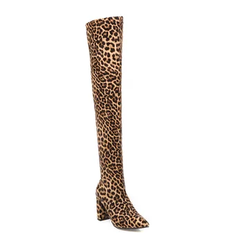 2020 Novo Žensk, Visoke Pete, Škornji, Čevlji Ženska Konicami Prstov Leopard Natisniti Moda Nad Kolena ženski Zimski Škornji Velikosti 34-48