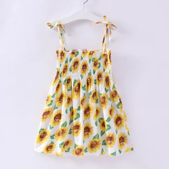 2020 Poletje Nova Otroška Oblačila baby Baby Dekle Cvetlični Cvetlični Natisnjeni Ruched Stranke Obleke Kul Fant Kostum Vzročno Svoboden Srčkan Obleko