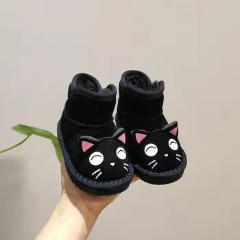 2020 pozimi novo otrok sneg škornji dekleta pravega usnja luštna mačka glave toplo bombaž čevlji fantje non-slip čevlji