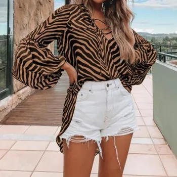 2020 Ženske, ohlapno Majico Pade Jeseni Vrhovi Dolg rokav Pika Leopard tiskanja Elegantno Bluzo Moda Povoj V Vratu OL Urad Elegancija Slog